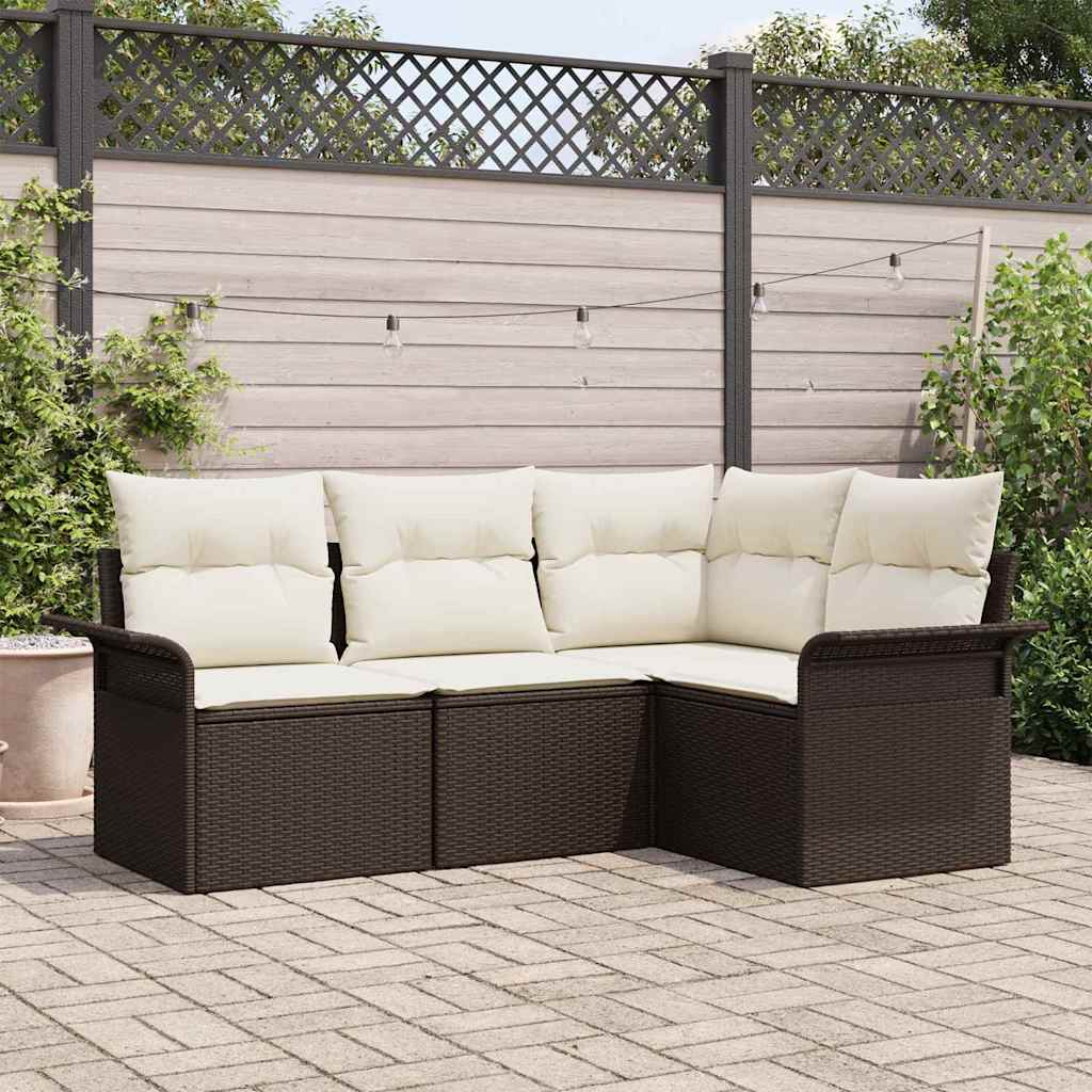 Set Divano da Giardino con cuscino 4 pcs Marrone polyrattan | homemem39