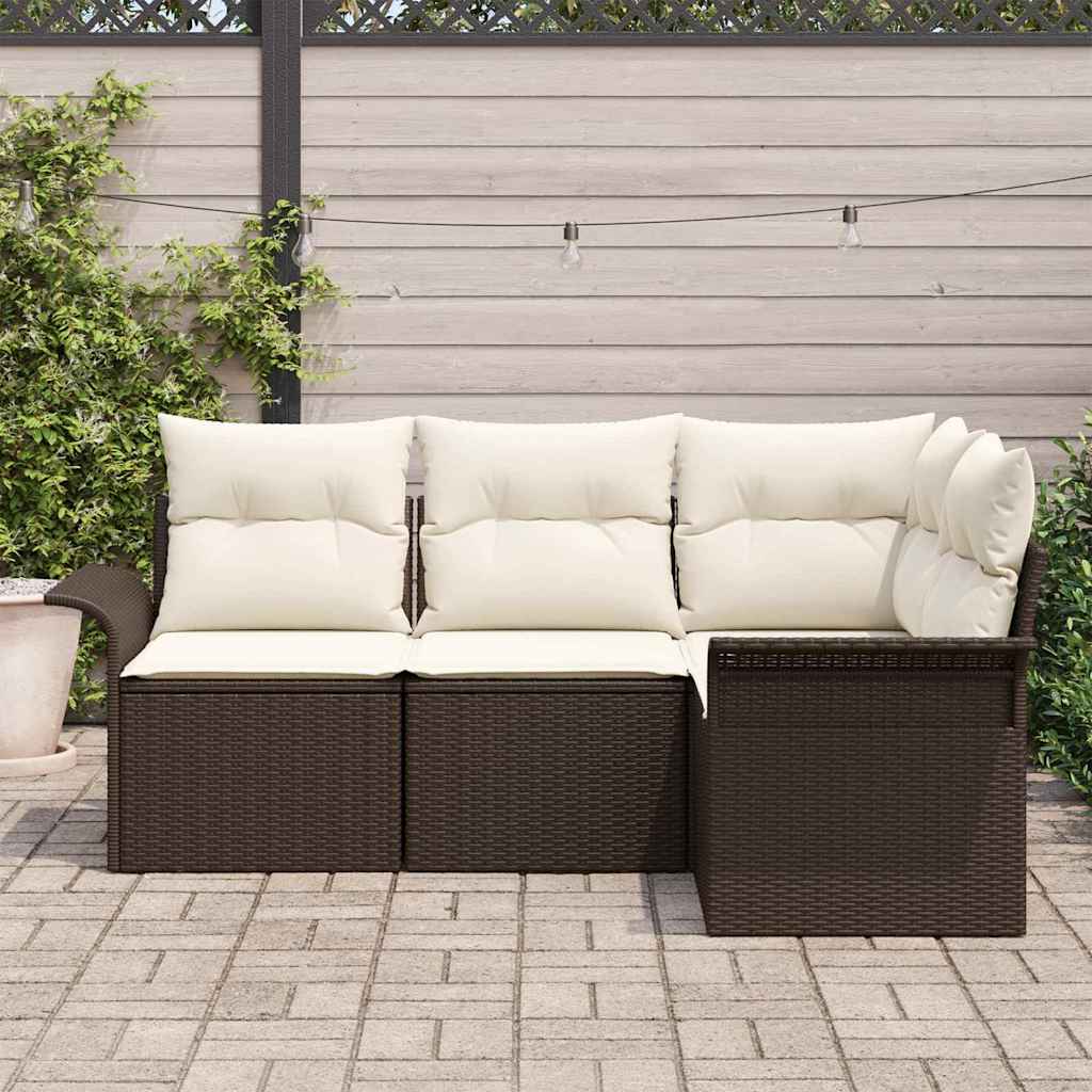 Set Divano da Giardino con cuscino 4 pcs Marrone polyrattan | homemem39