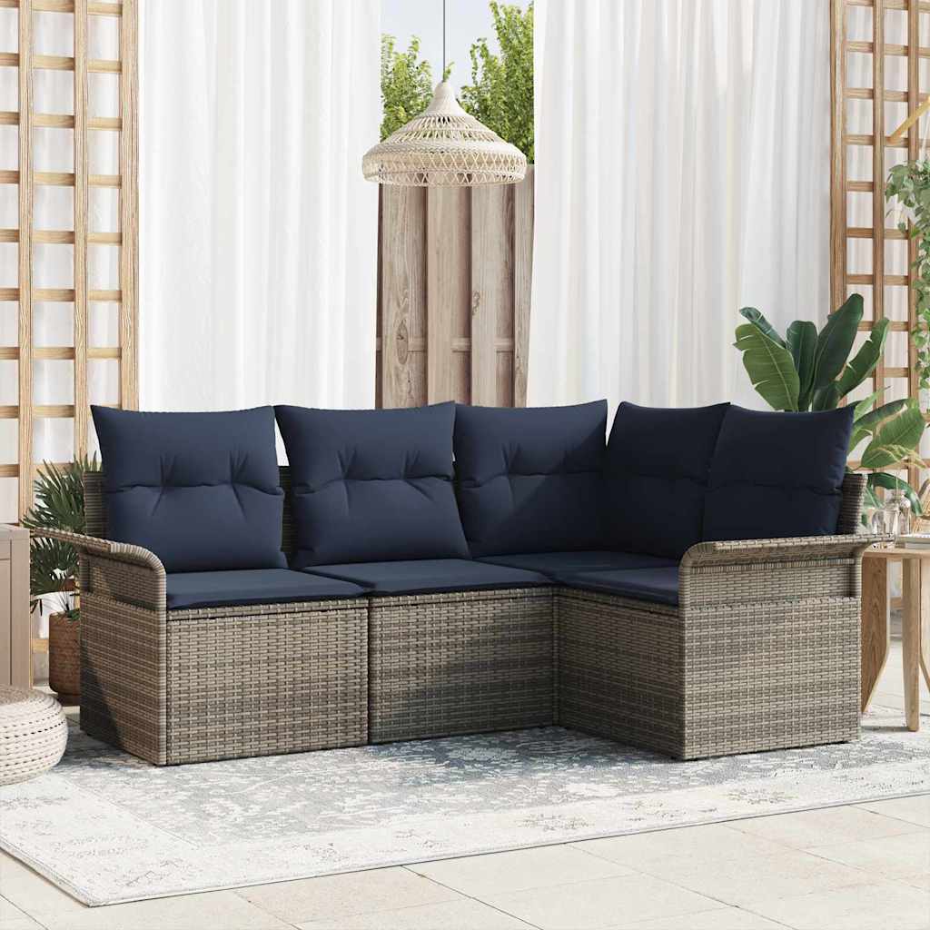Set Divano da Giardino con cuscino 4 pcs Grigio polyrattan | homemem39