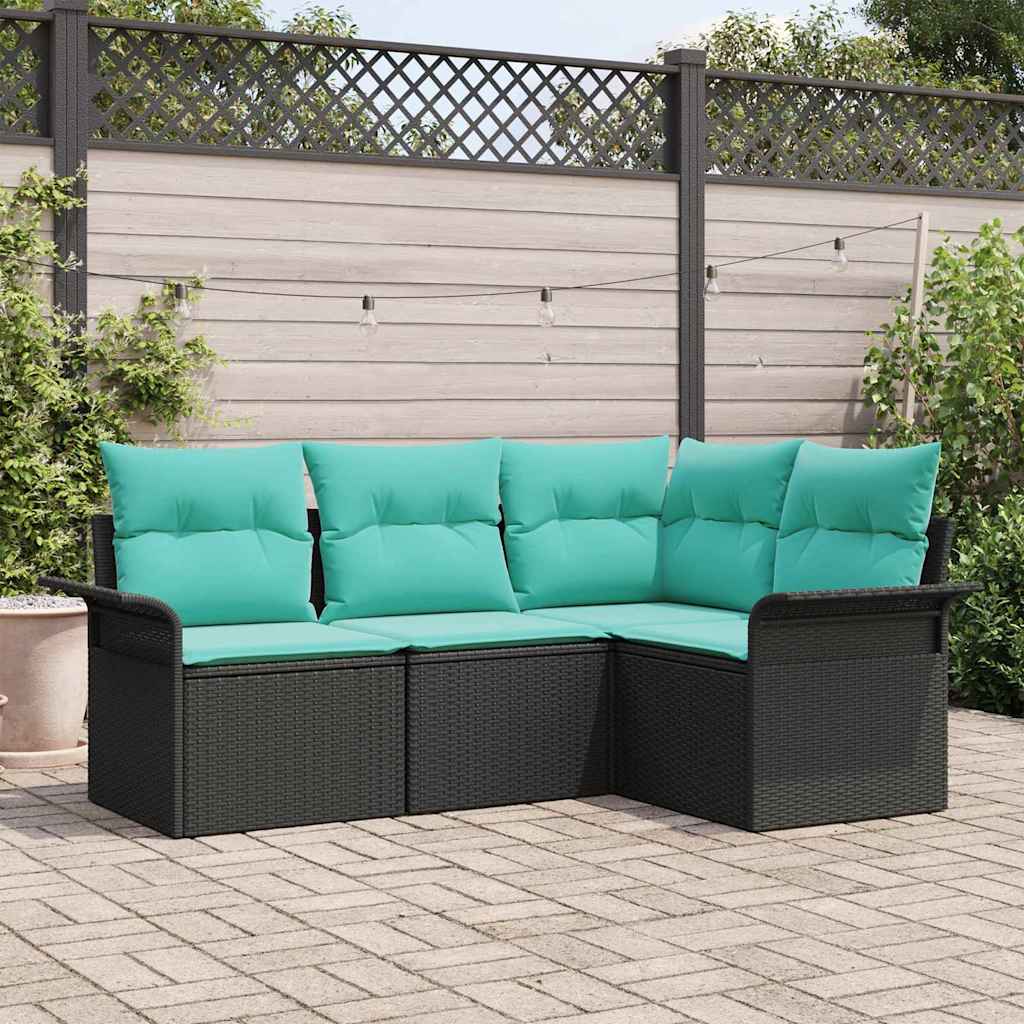 Set Divano da Giardino con cuscino Nero polyrattan | homemem39