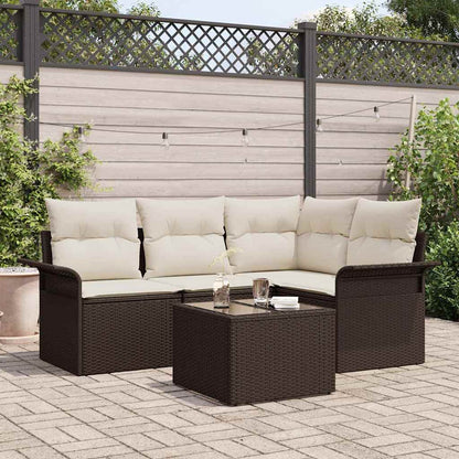 Set Divano da Giardino con cuscino 5 pcs Marrone polyrattan | homemem39