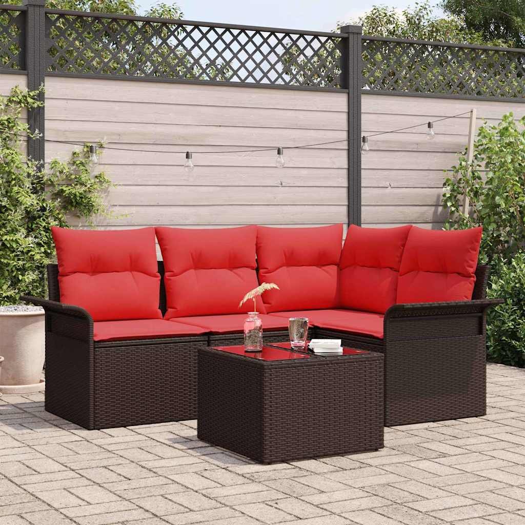Set Divano da Giardino con cuscino 5 pcs Marrone polyrattan | homemem39