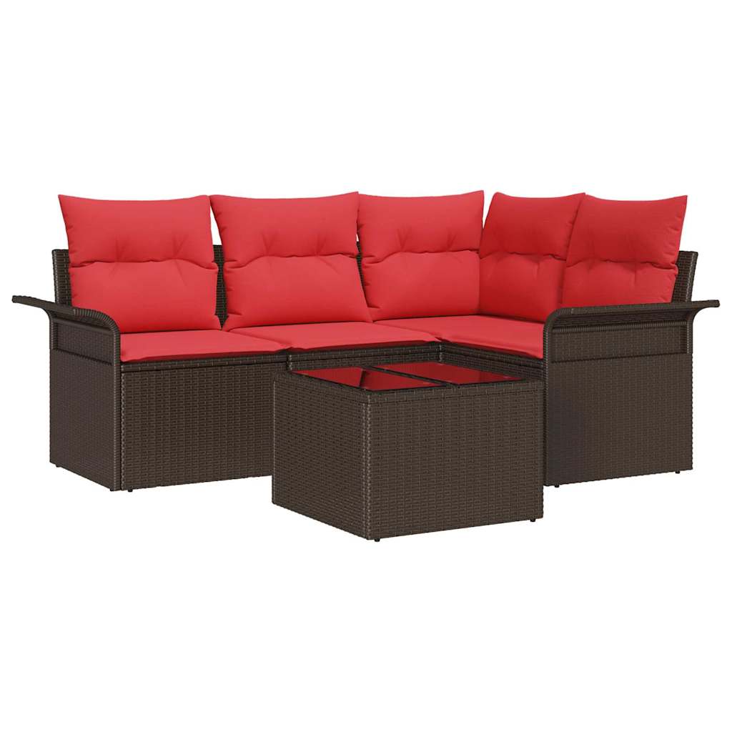 Set Divano da Giardino con cuscino 5 pcs Marrone polyrattan | homemem39