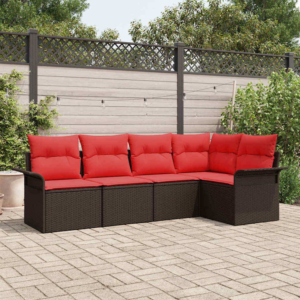 Set Divano da Giardino con cuscino 5 pcs Marrone polyrattan | homemem39
