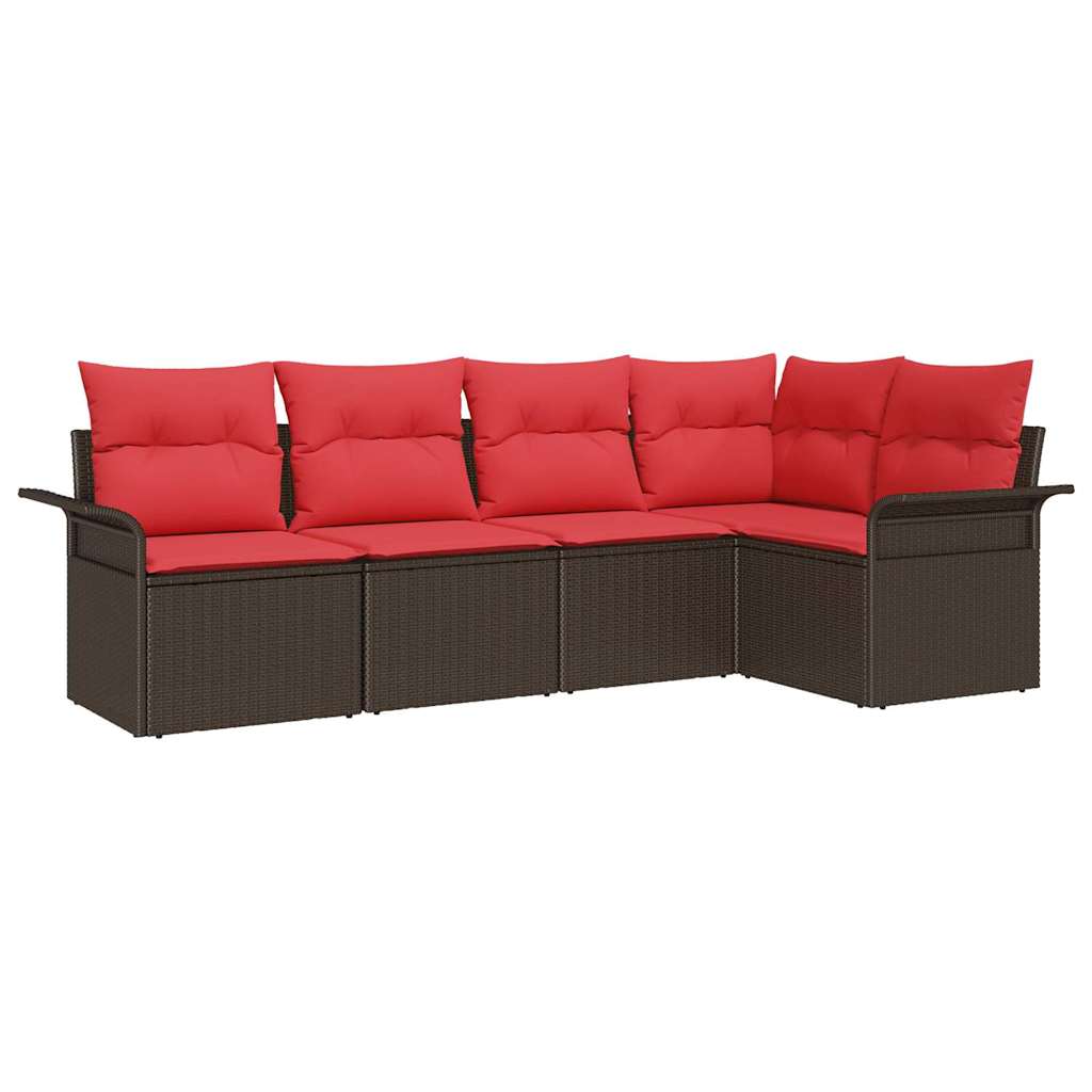 Set Divano da Giardino con cuscino 5 pcs Marrone polyrattan | homemem39