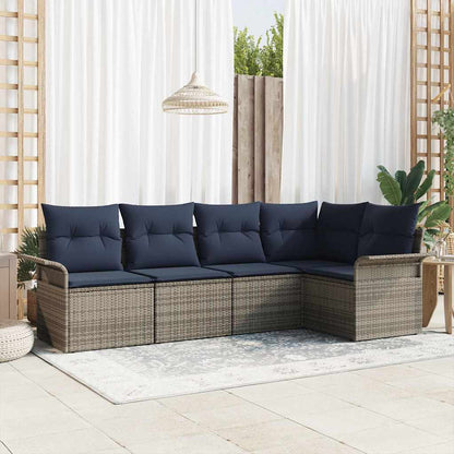 Set Divano da Giardino con cuscino 5 pcs Grigio polyrattan | homemem39