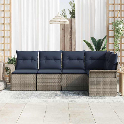 Set Divano da Giardino con cuscino 5 pcs Grigio polyrattan | homemem39