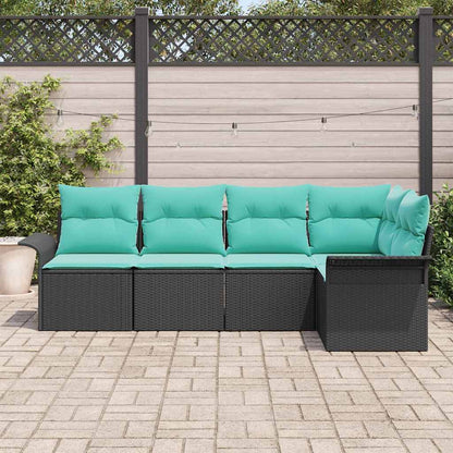 Set Divano da Giardino con cuscino 5 pcs Nero polyrattan | homemem39