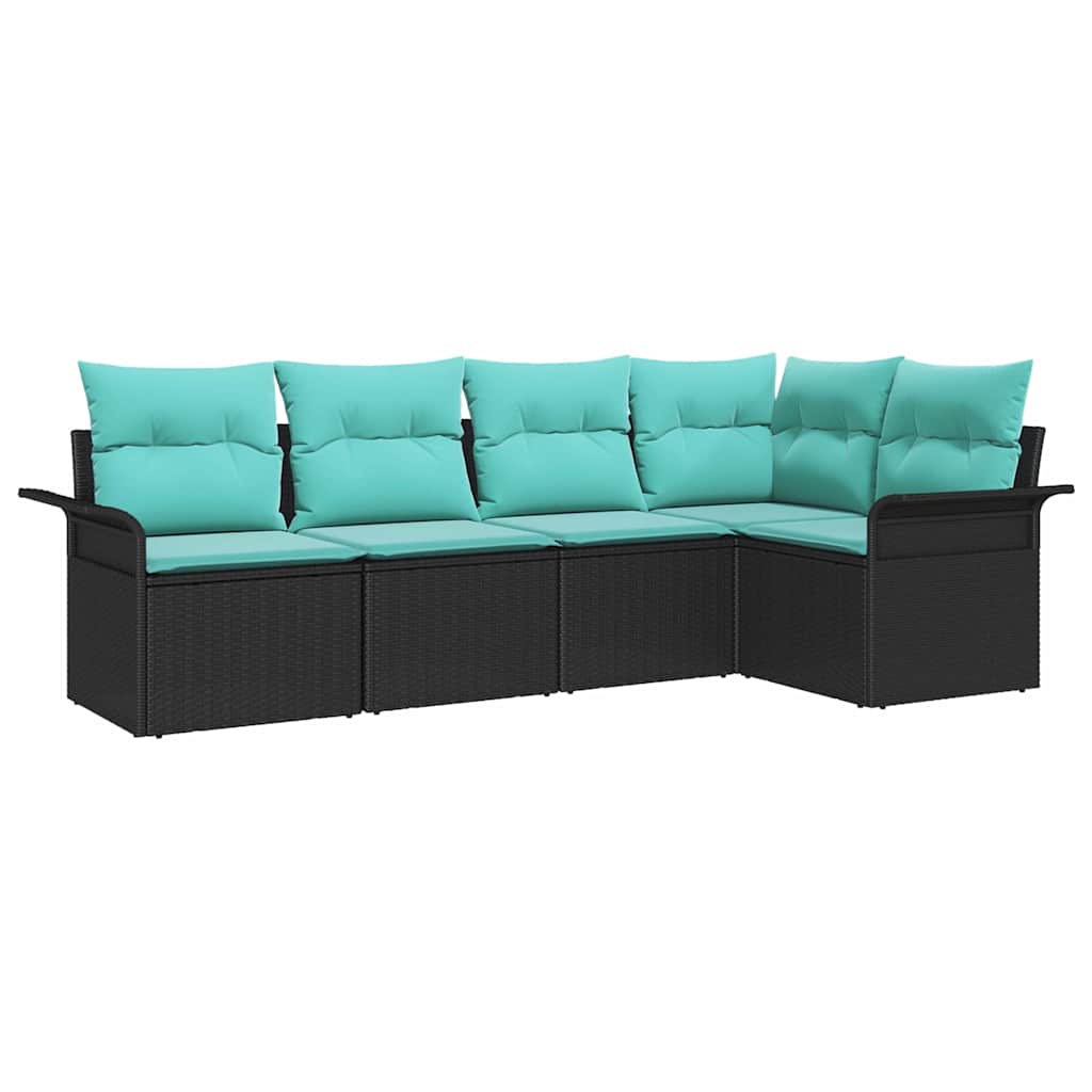 Set Divano da Giardino con cuscino 5 pcs Nero polyrattan | homemem39