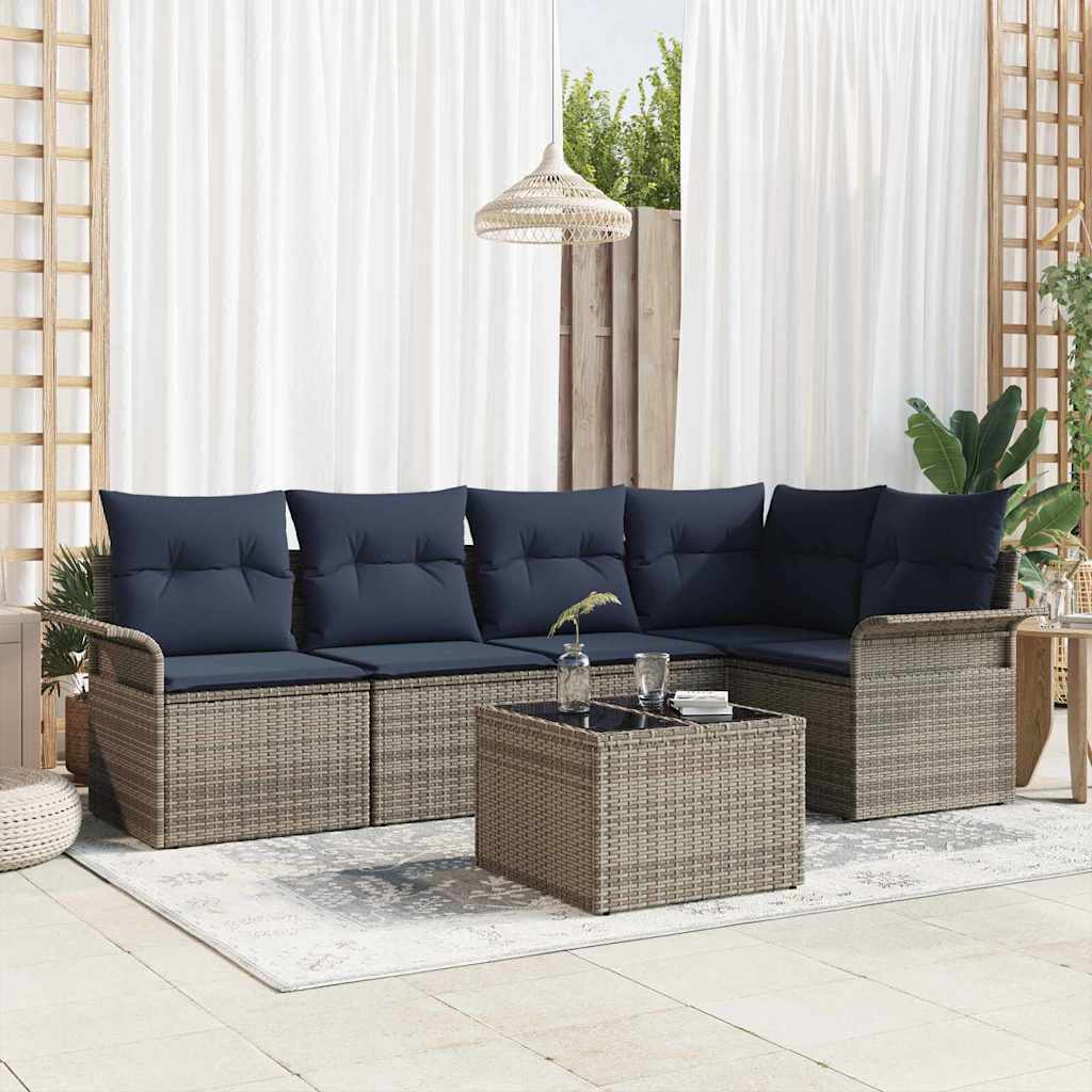 Set Divano da Giardino con cuscino 6 pcs Grigio polyrattan | homemem39