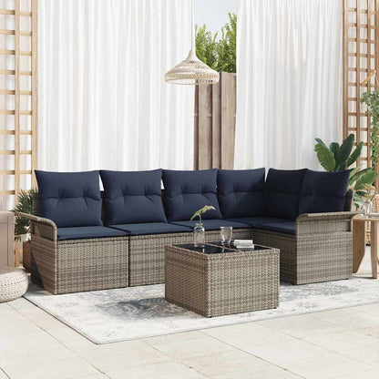 Set Divano da Giardino con cuscino 6 pcs Grigio polyrattan | homemem39