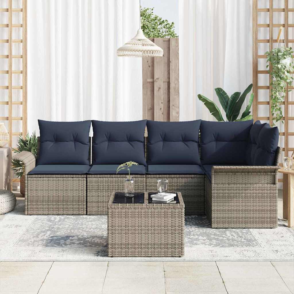 Set Divano da Giardino con cuscino 6 pcs Grigio polyrattan | homemem39