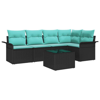Set Divano da Giardino con cuscino 6 pcs Nero polyrattan | homemem39