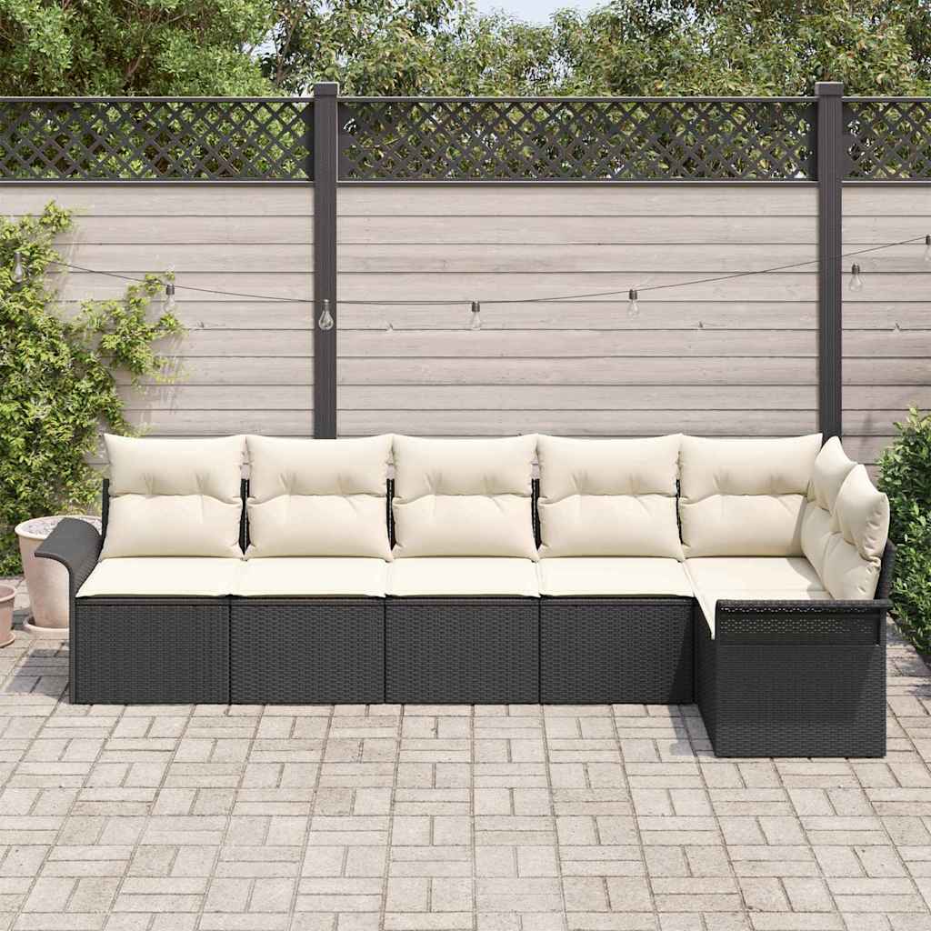 Set Divano da Giardino con cuscino 6 pcs Nero polyrattan | homemem39