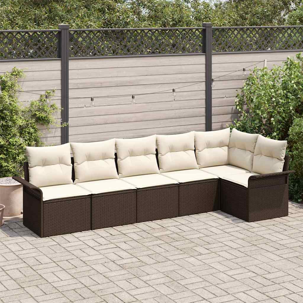 Set Divano da Giardino con cuscino 6 pcs Marrone polyrattan | homemem39