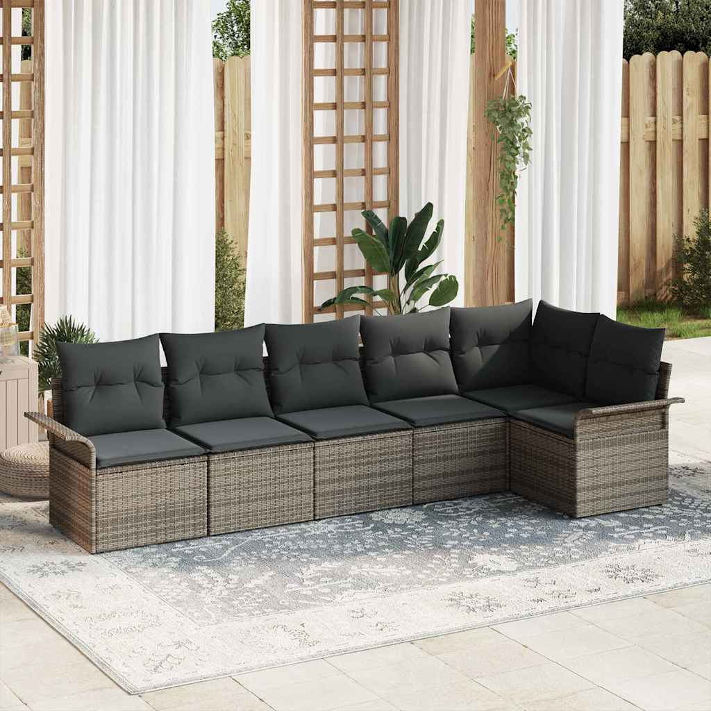 Set Divano da Giardino con cuscino 6 pcs Grigio polyrattan | homemem39