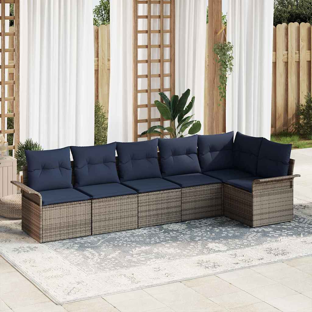 Set Divano da Giardino con cuscino 6 pcs Grigio polyrattan | homemem39