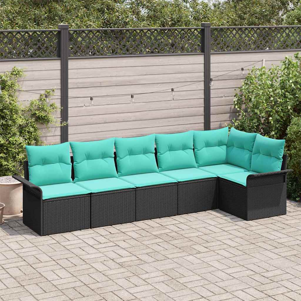 Set Divano da Giardino con cuscino 6 pcs Nero polyrattan | homemem39