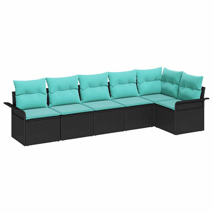 Set Divano da Giardino con cuscino 6 pcs Nero polyrattan | homemem39