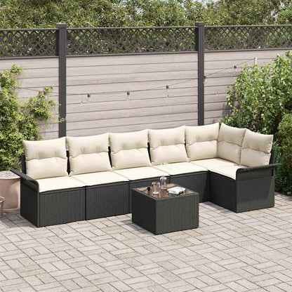 Set Divano da Giardino con cuscino 7 pcs Nero polyrattan | homemem39