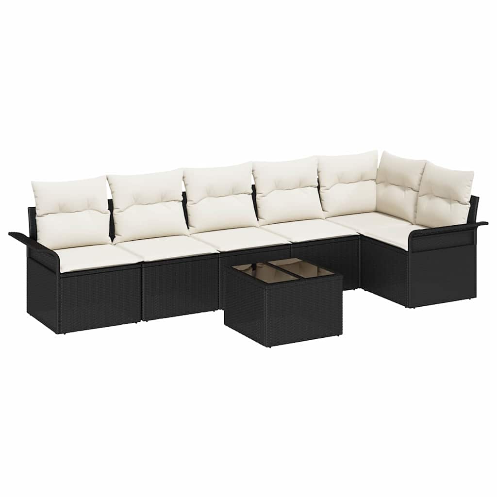 Set Divano da Giardino con cuscino 7 pcs Nero polyrattan | homemem39