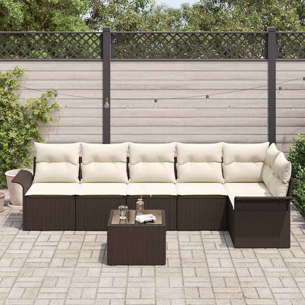 Set Divano da Giardino con cuscino 7 pcs Marrone polyrattan | homemem39