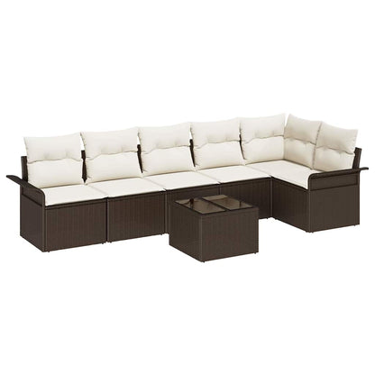 Set Divano da Giardino con cuscino 7 pcs Marrone polyrattan | homemem39