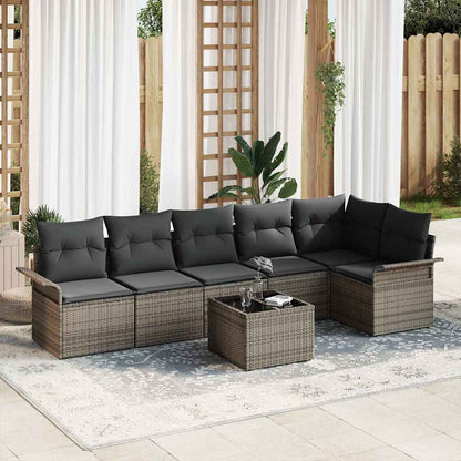 Set Divano da Giardino con cuscino 7 pcs Grigio Poly Rattan - homemem39