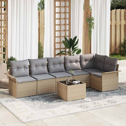 Set Divano da Giardino con cuscino 7 pcs Beige polyrattan | homemem39