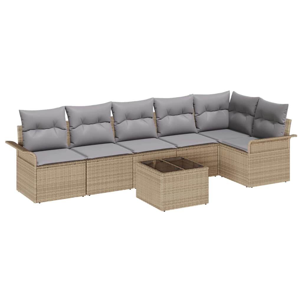 Set Divano da Giardino con cuscino 7 pcs Beige polyrattan | homemem39