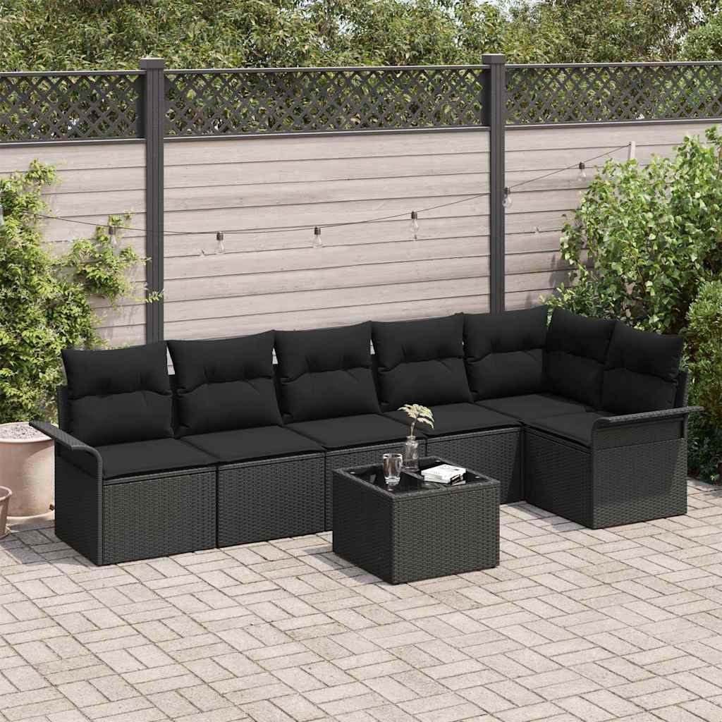Set Divano da Giardino con cuscino 7 pcs Nero polyrattan | homemem39