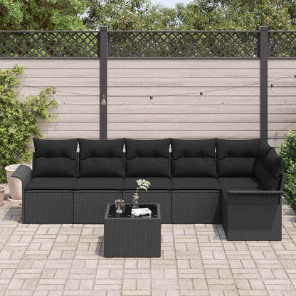 Set Divano da Giardino con cuscino 7 pcs Nero polyrattan | homemem39
