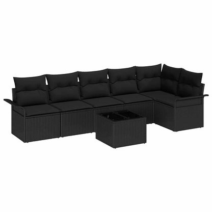 Set Divano da Giardino con cuscino 7 pcs Nero polyrattan | homemem39