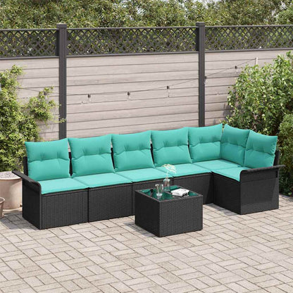Set Divano da Giardino con cuscino 7 pcs Nero polyrattan | homemem39