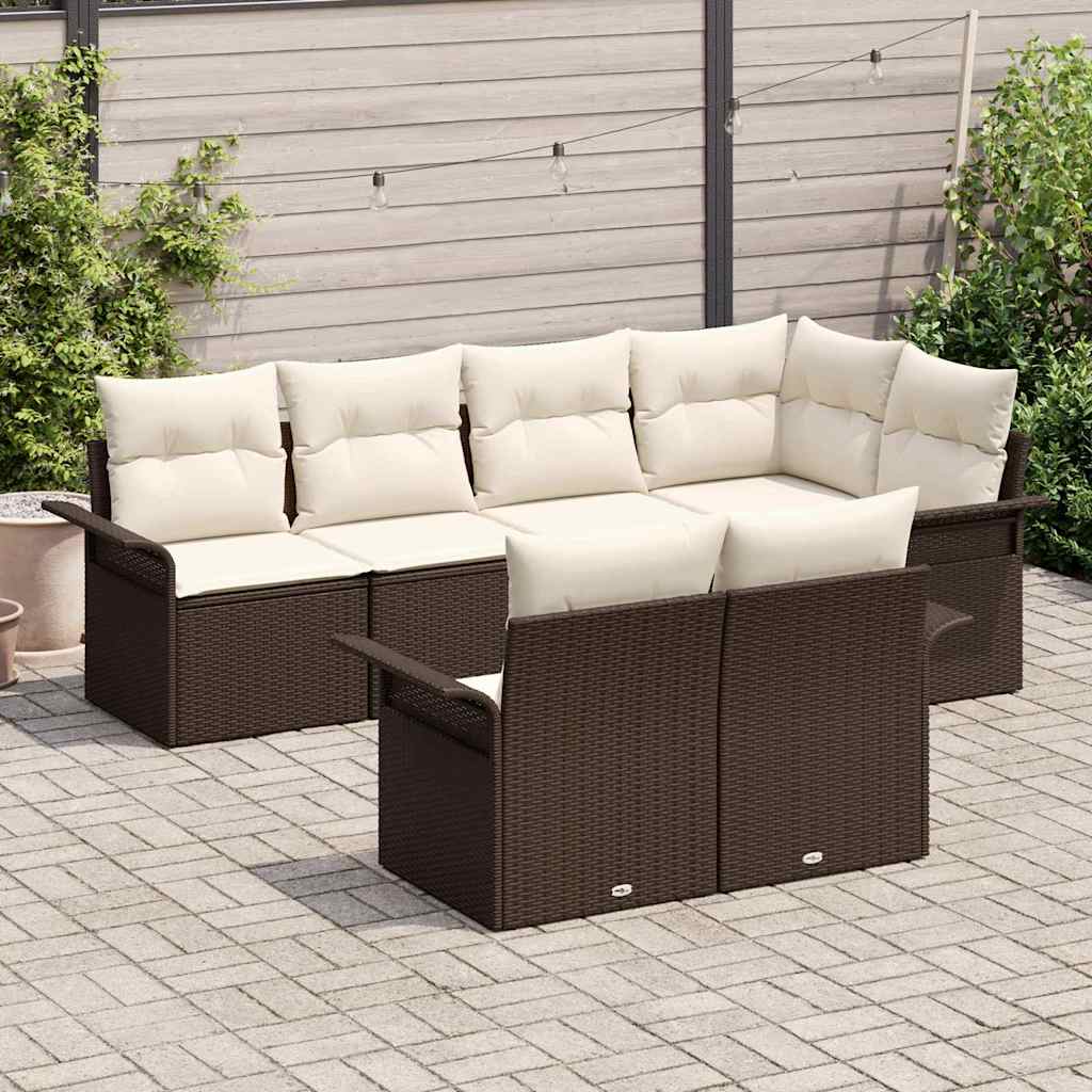 Set Divano da Giardino con cuscino 7 pcs Marrone polyrattan | homemem39