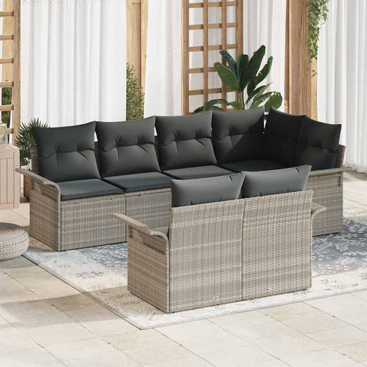 Set Divano da Giardino 7 pcs Grigio chiaro polyrattan - homemem39