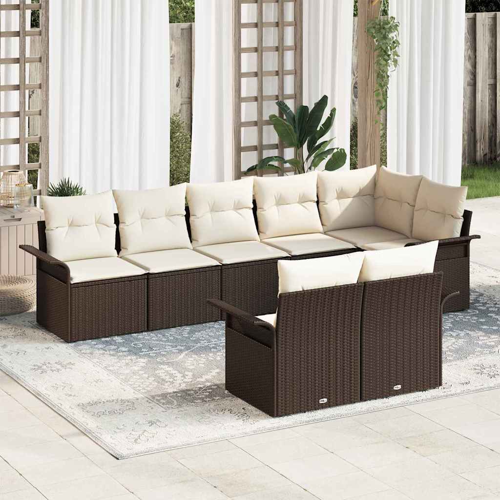 Set Divano da Giardino con cuscino 8 pcs Marrone polyrattan | homemem39