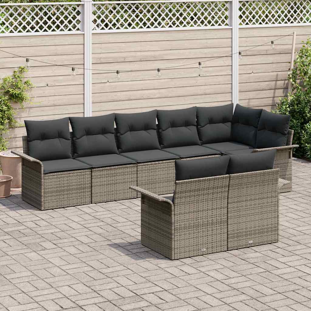 Set Divano da Giardino con cuscino 8 pcs Grigio polyrattan | homemem39