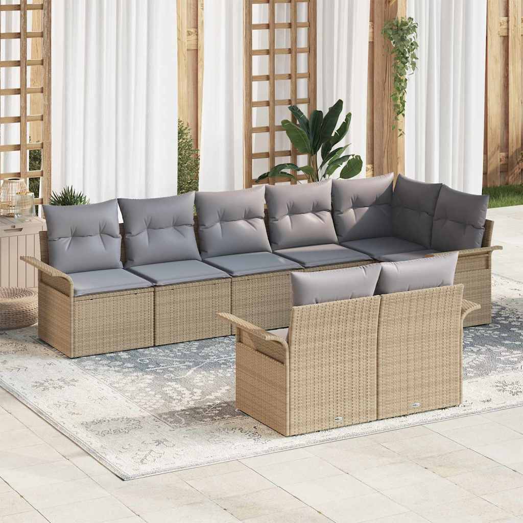 Set Divano da Giardino con cuscino 8 pcs Beige polyrattan | homemem39
