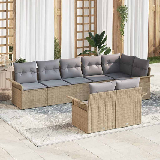 Set Divano da Giardino con cuscino 8 pcs Beige polyrattan - homemem39