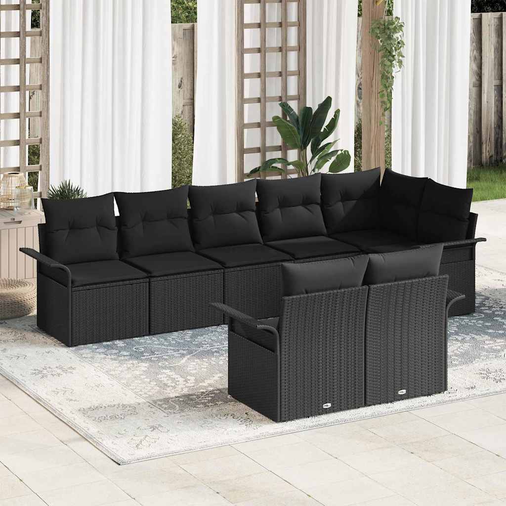 Set Divano da Giardino con cuscino 8 pcs Nero polyrattan | homemem39