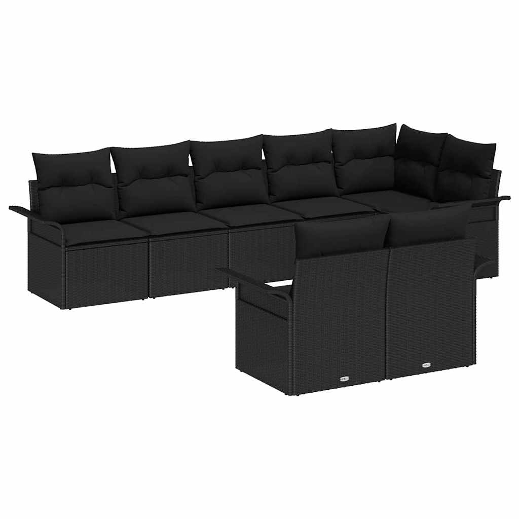 Set Divano da Giardino con cuscino 8 pcs Nero polyrattan | homemem39