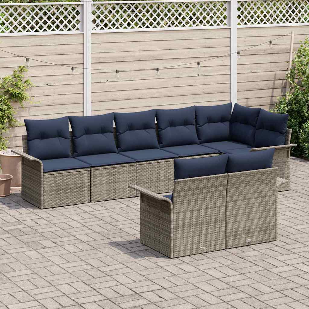 Set Divano da Giardino con cuscino 8 pcs Grigio polyrattan | homemem39
