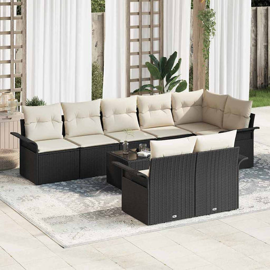 Set Divano da Giardino con cuscino 9 pcs Nero polyrattan - homemem39