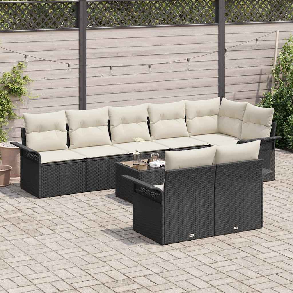 Set Divano da Giardino con cuscino 9 pcs Nero polyrattan | homemem39