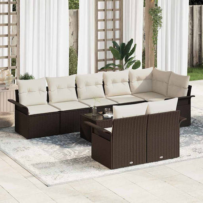 Set Divano da Giardino con cuscino 9 pcs Marrone Poly Rattan | homemem39