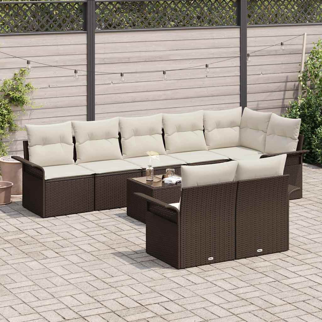 Set Divano da Giardino con cuscino 9 pcs Marrone Poly Rattan | homemem39