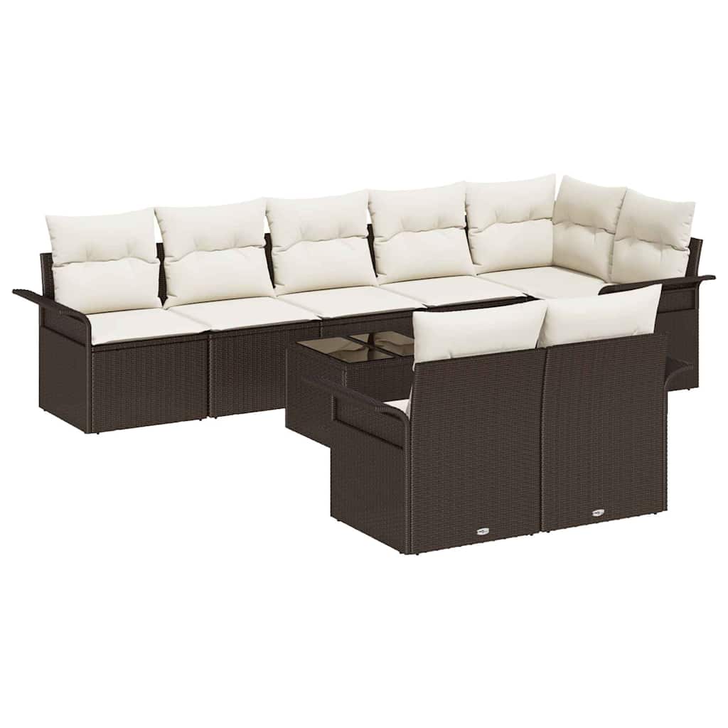 Set Divano da Giardino con cuscino 9 pcs Marrone Poly Rattan | homemem39