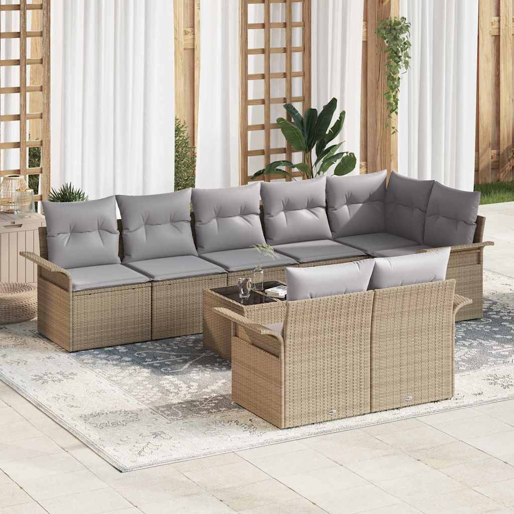 Set Divano da Giardino con cuscino 9 pcs Beige Poly Rattan | homemem39