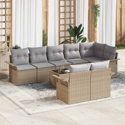 Set Divano da Giardino con cuscino 9 pcs Beige Poly Rattan | homemem39